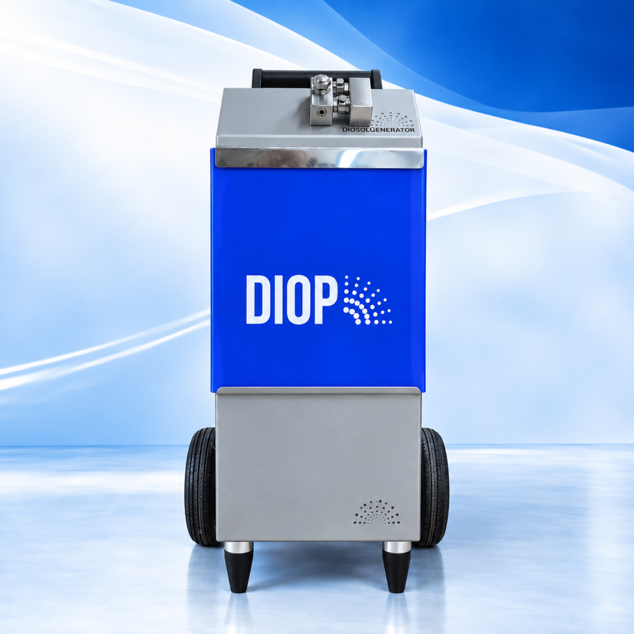 DIOP Protec Tube DiosolGenerator mit blauem Gehäuse und Transportrollen, abgebildet zur zugehörigen Bedienungsanleitung. 